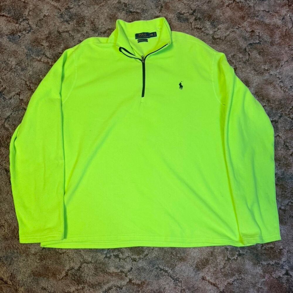 Polo Ralph Lauren Fleece Pullover Mens XXL Neon Green 1/4 Zip Performance